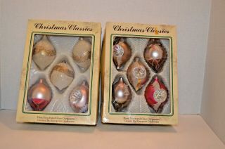 Vintage Christmas Classics Teardrop W/indent Glass Christmas Ornaments Set Of 10