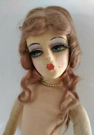 Vintage 1920s Boudoir Doll Gerling Toy Co Rooted Lashes Cloth French Big Eyes