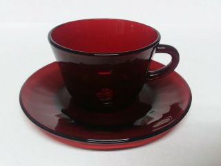 Vintage Ruby Red Glass Tea Cup & Saucer Set