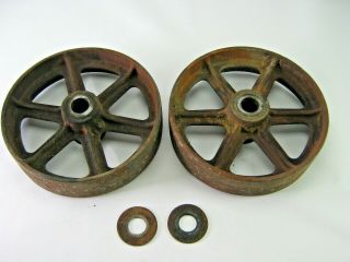 Set Of (2) Antique Industrial Cart Cast Iron Spoked 12 " X 3 " Dia.  Wheels