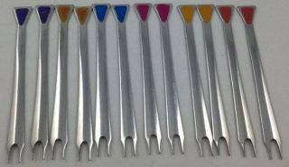 Vtg Set 12 Triangle Metal Forks Picks Cheese Cocktail Canape Olive Starters
