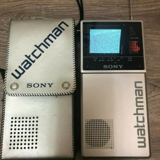 Vintage Sony Portable Watchman Analog Tv Model Fd20a Silver With Case