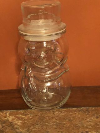 Vintage Christmas Snowman Shaped Clear Glass Candy/cookie Jar Canister