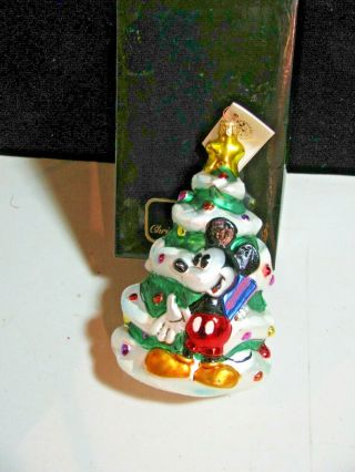 Vintage Christmas Decoration Glass Ornament Mickey And Minnie Mouse W Tree Radko