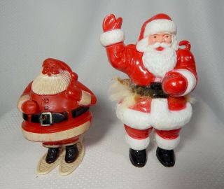 Two Vintage Plastic Santa Claus Figures One A Candy Holder