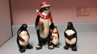 Wooden Christmas Penguin Family Rustic Vintage
