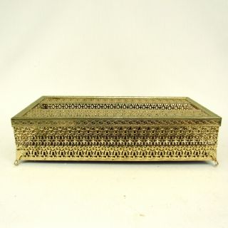 Metal Filigree Vintage Tissue Cover Box Hollywood Regency Ornate Gold Bath Decor 2