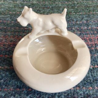 Vintage Scottie Dog Ashtray Trinket Dish White Ceramic