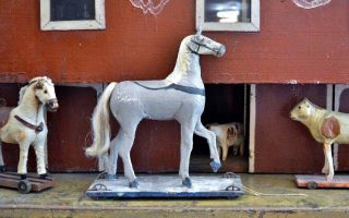 Antique Wooden Horse Pull Toy
