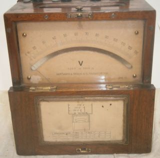 Antique Voltage Meter Elektrowarme In Wooden Box 1920 