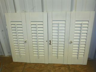 Set Of 2 Vintage White Louver Wood Shutters 19 " By 14 "