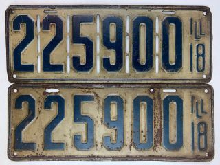 Illinois 1918 Pair License Plate Antique Car Tag Set Vented Front Slots