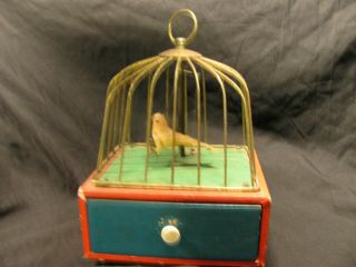 Vintage Swinging Bird Cage Music Box With Drawer Made In Japan Morning