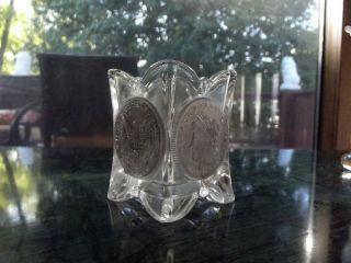 Toothpick Holder,  Silver Stain Coin Us Glass Co Square Eapg Antique C.  1892