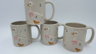 Vintage Otagiri Ducks Goose Geese Hand Crafted Coffee Mug Cup Embossed Set Of 4