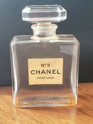 Vintage Chanel No.  5 Perfume Bottle 3 3/4 " Tall 2 Oz Glass Stopper Paper Label