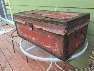 Antique Chinese Tea Chest Northwest Fur Trade Trunk Early 1800 
