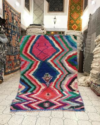 Vintage Moroccan Rug Bouchrueit Handmade & Wool Carpet Azilal Atlantic 4 X 8