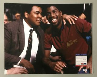 Magic Johnson Signed 16x20 Photo W/ Muhammad Ali Psa/dna Lakers Hof