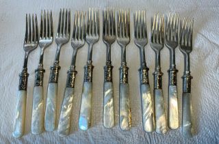 Landers Frary Clark Sterling Silver Dinner Forks Set Of 11 Mop Mother Pearl