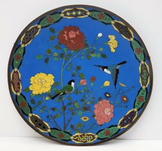 Antique Japanese Cloisonne Charger W Birds & Flowers