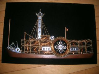 Vintage Handmade Folk Art Ship/boat Frame With Copper Wire Wood Etc
