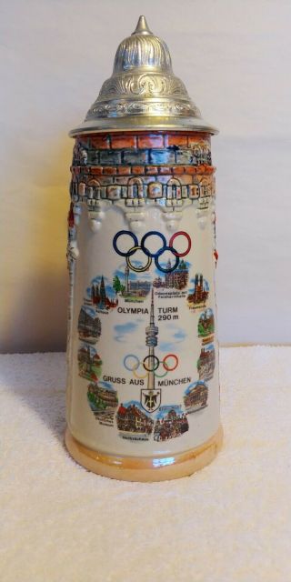 Vintage Lidded German Beer Stein Munchen (munich) 1972 Olympic Games Collector