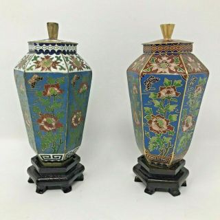 Vintage Miniature 6 Sided Blue Cloisonne Enameled Vase / Jar.  3.  25 " Tall