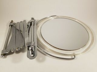 Vintage Scissor Arm Extending Mirror Wall Mount Chrome Acrylic Frame Magnifying