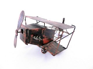 Vintage Red Tin Metal Sculpture Airplane With Wind Up Music Box Hong Kong