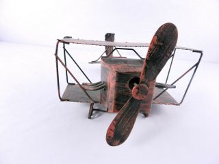 Vintage Red Tin Metal Sculpture Airplane With Wind Up Music Box Hong Kong 3