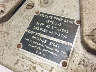 Vintage USAF Bomb Rack Release P/N C - 5756 Type A - 2 Military Airplane 2