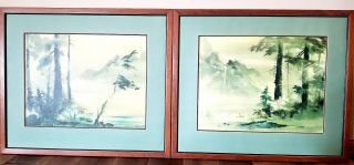 2 Vtg 1955 Tyrus Wong Signed Lithograph Art Prints Imaginary Landscape No.  1 & 2