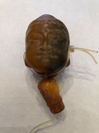 Unusual Carved Ox Horn " Buddha Face / Wrathful Deity” 3 Hole Pendant Bead Set