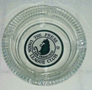Vintage Glass Ashtray The Press And Union League Club Of San Francisco Black Cat