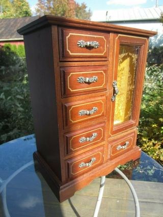 Vintage Wood Jewelry Armoire With 6 Drawers And Necklace Case -