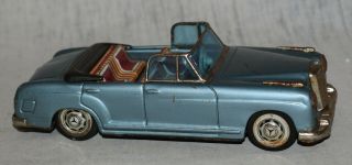 Vintage Bandai Tin Friction Mercedes Benz 2/9 Convertible - Blue - Japan