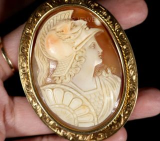 Large Vintage Gorgeous Estate 14k Yellow Gold Carved Roman Cameo Brooch Pendant