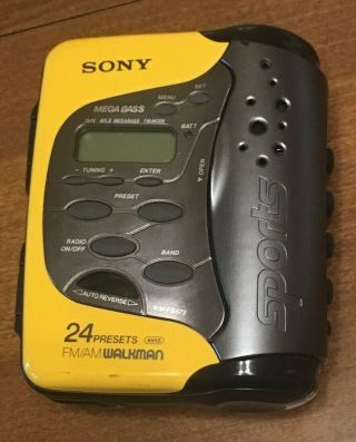 Sony Sports Walkman Am/fm Radio Cassette Wm - Fs473 - Vintage - Yellow