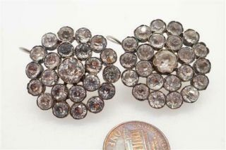 Pair Antique English Paste Cluster Silvered Earrings C1800 