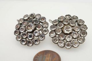 PAIR ANTIQUE ENGLISH PASTE CLUSTER SILVERED EARRINGS c1800 ' s 2
