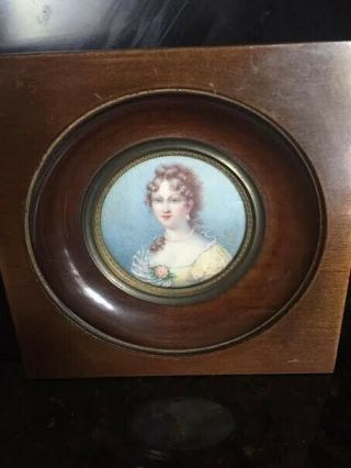 Signed French 19th Century Antique Painted Portrait Miniature Napoleon 2nd Wife