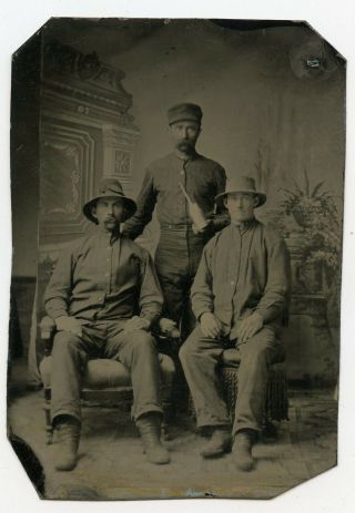 Men With Oil Can,  Antique Occupational Tintype Photo,  Railroad Workers ?