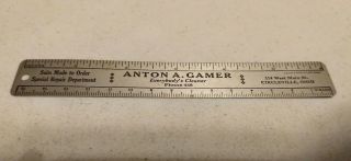Vintage 1928 Anton A.  Gamer Dry Cleaner Circleville Ohio Advertising Metal Ruler