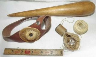 Sailmakers Leather Sewing Palm Right Hand With Vintage Wood Awl And Thread