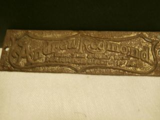 Antique Buggy Carriage Co Metal Name Plate Tag Andrew Redmond Harrisburg Pa
