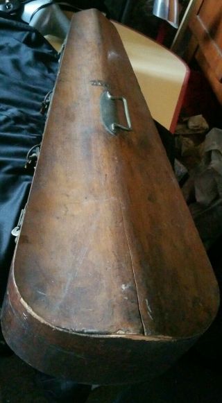 Antique Wood,  1800s 1900s Full Size Violin Wooden Coffin Case; Hardware