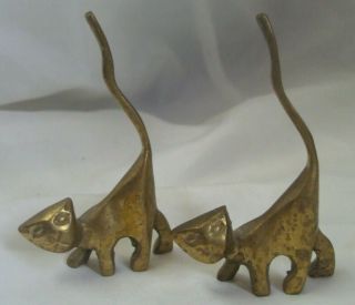 Vintage Retro Mid - Century Brass Long Tail Siamese Cats 3 1/2 "