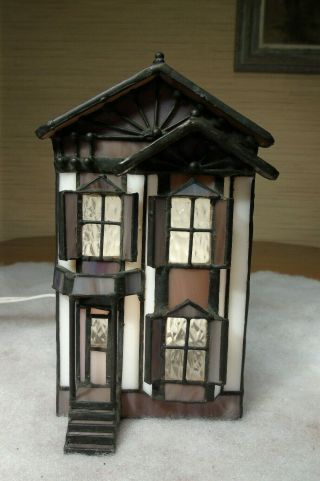 Vintage Crystal Village Holiday Creations Stained Glass Two Story House