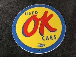 Vintage Chevrolet Ok Cars Porcelain Sign Service Station Oil Pump Plate